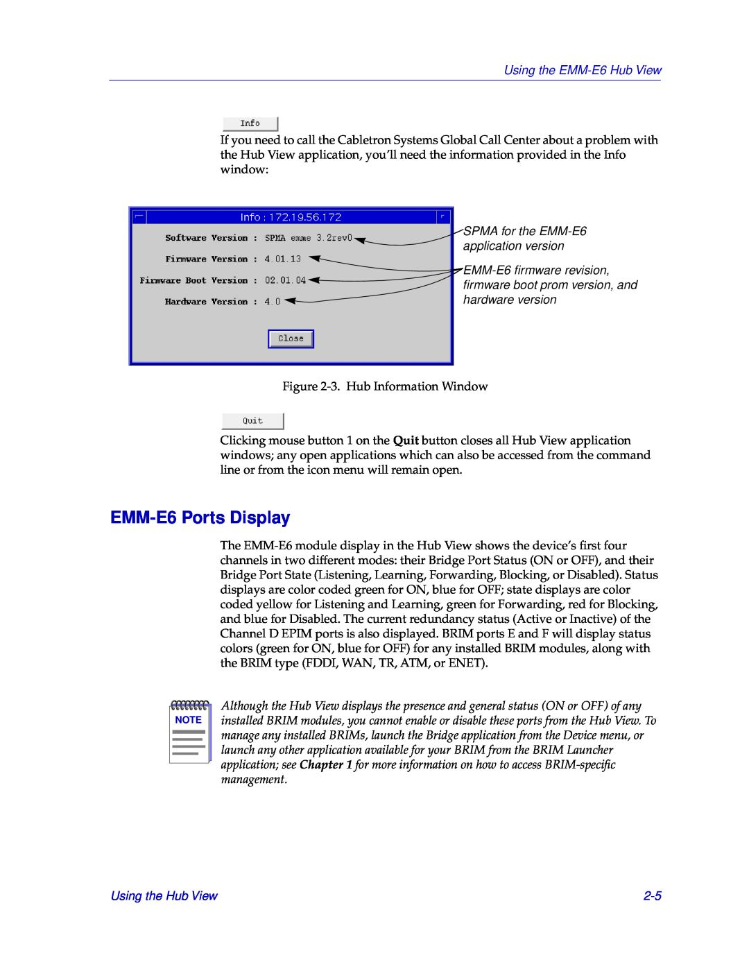 Cabletron Systems manual EMM-E6 Ports Display, SPMA for the EMM-E6 application version, Using the EMM-E6 Hub View 