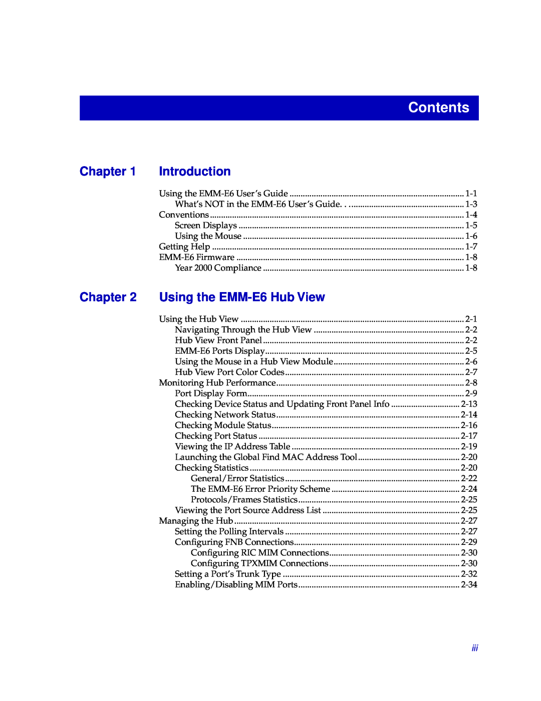 Cabletron Systems manual Contents, Chapter, Using the EMM-E6 Hub View, Introduction 