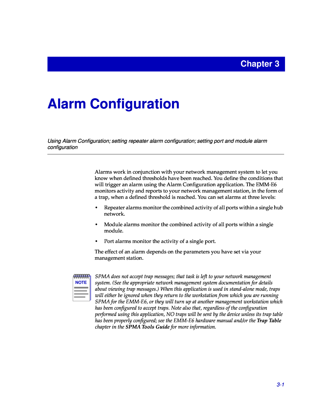 Cabletron Systems EMM-E6 manual Alarm Conﬁguration, Chapter 