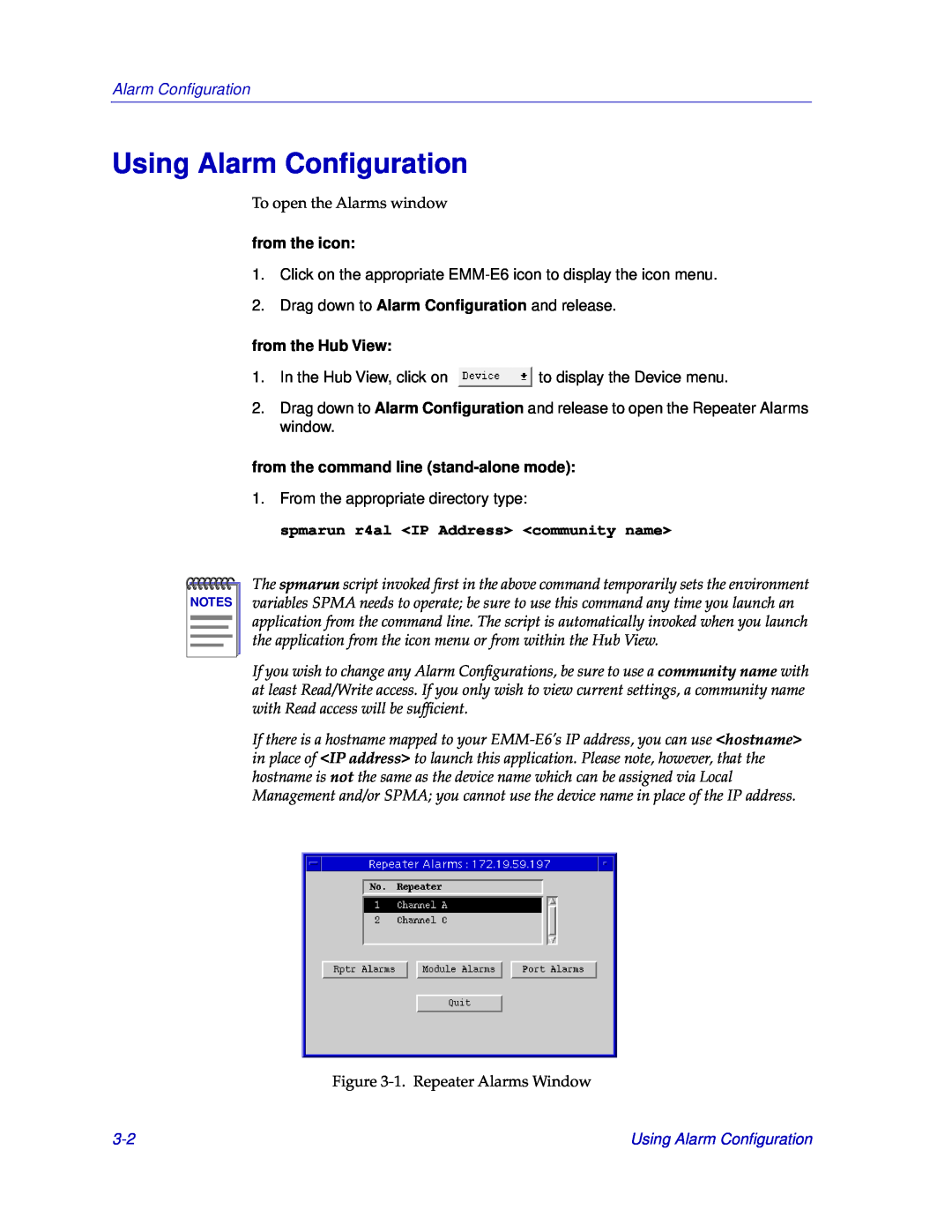 Cabletron Systems EMM-E6 manual Using Alarm Conﬁguration, from the icon, from the Hub View 