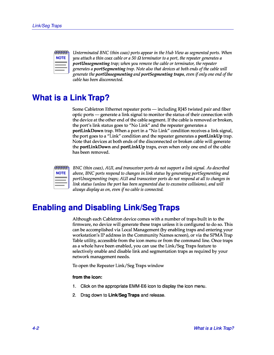 Cabletron Systems EMM-E6 manual What is a Link Trap?, Enabling and Disabling Link/Seg Traps, from the icon 