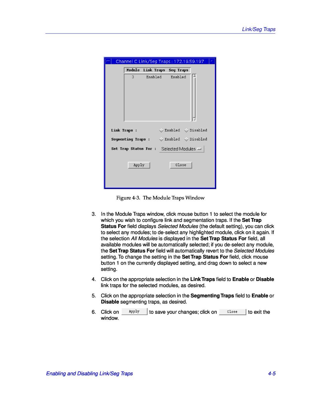 Cabletron Systems EMM-E6 manual 3. The Module Traps Window, Enabling and Disabling Link/Seg Traps 