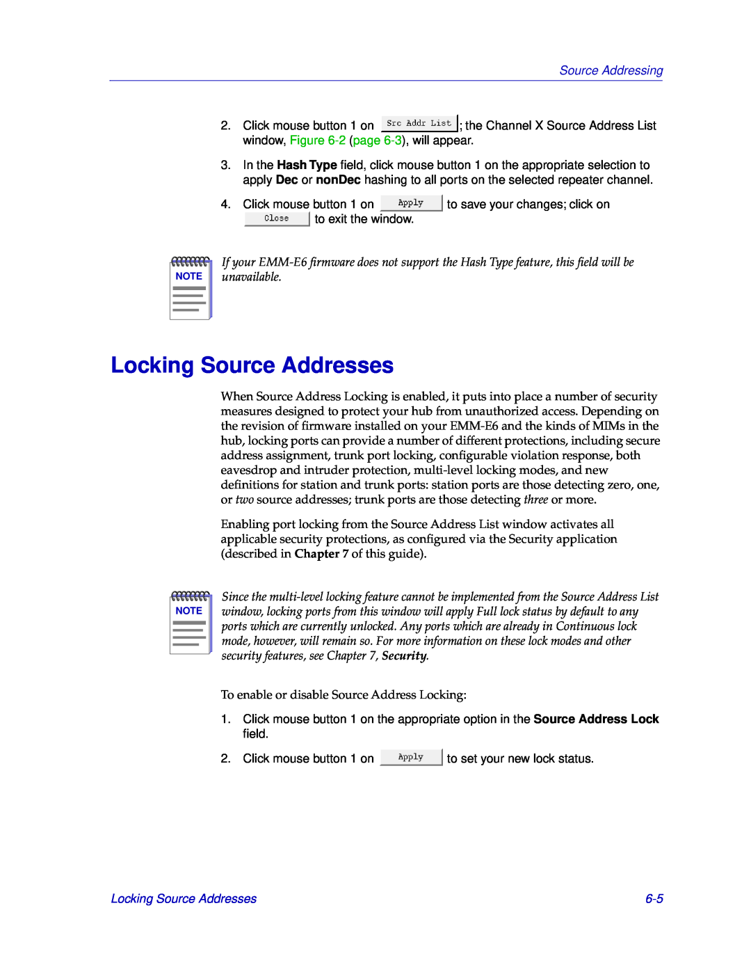 Cabletron Systems EMM-E6 manual Locking Source Addresses, Source Addressing 