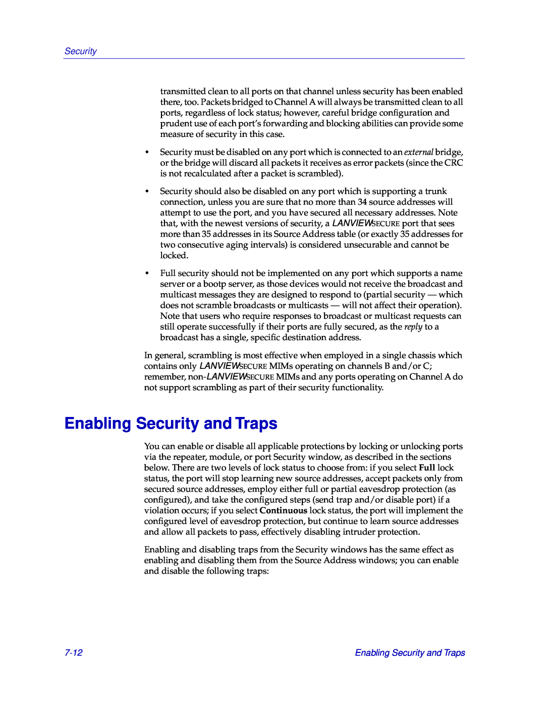 Cabletron Systems EMM-E6 manual Enabling Security and Traps, 7-12 