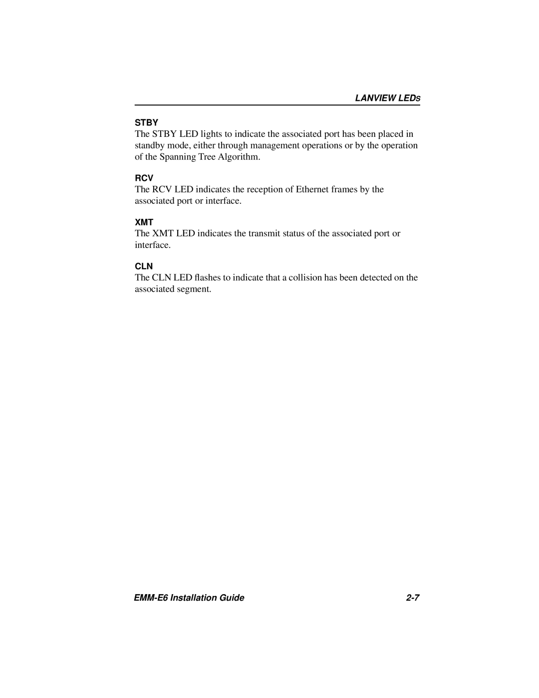 Cabletron Systems EMM-E6 manual Stby 
