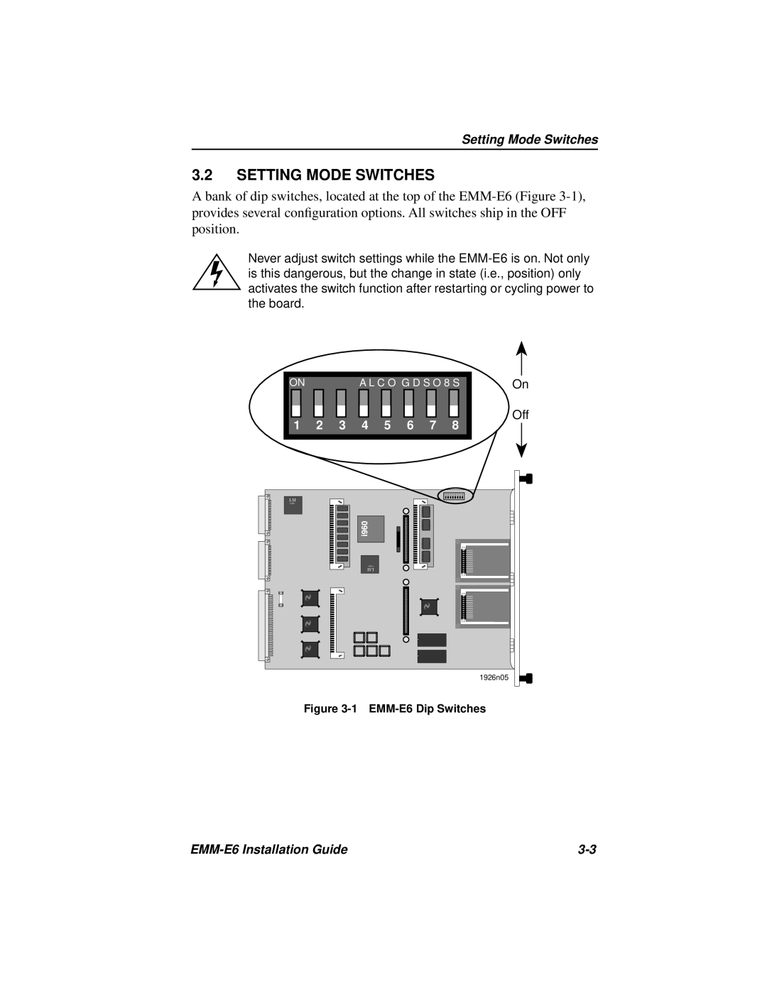 Cabletron Systems manual Setting Mode Switches, EMM-E6 Installation Guide 