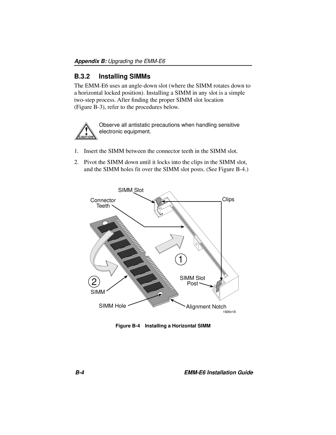 Cabletron Systems EMM-E6 manual B.3.2 Installing SIMMs 