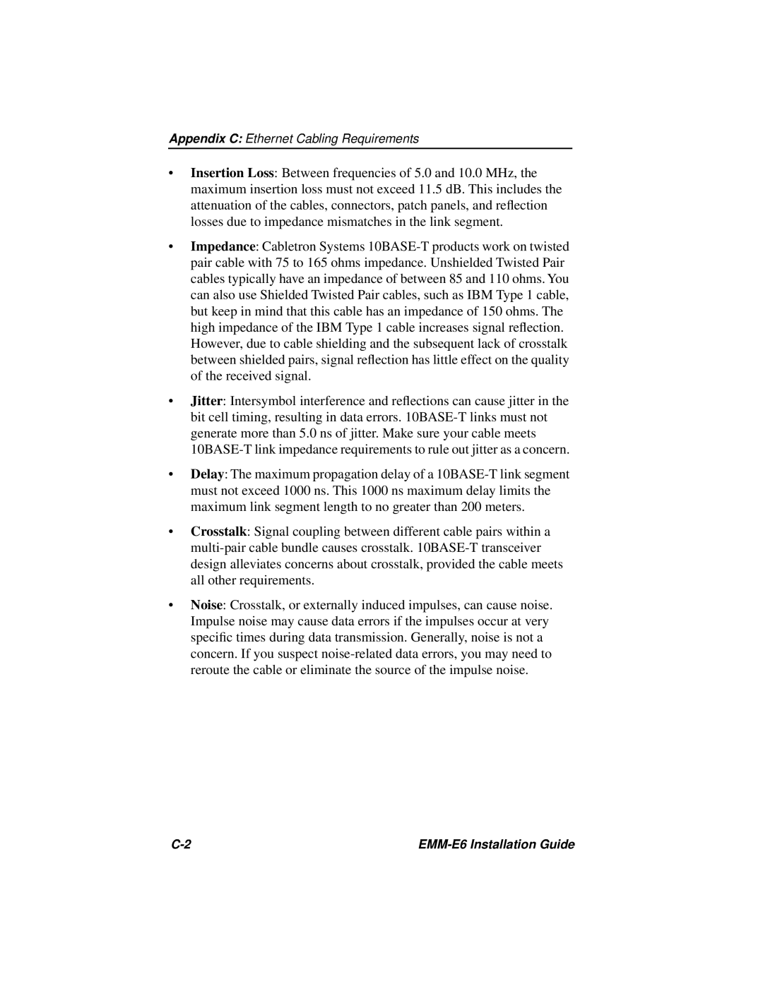 Cabletron Systems EMM-E6 manual Appendix C Ethernet Cabling Requirements 