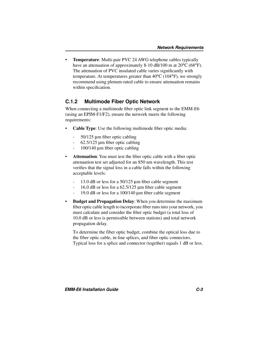 Cabletron Systems EMM-E6 manual C.1.2 Multimode Fiber Optic Network 
