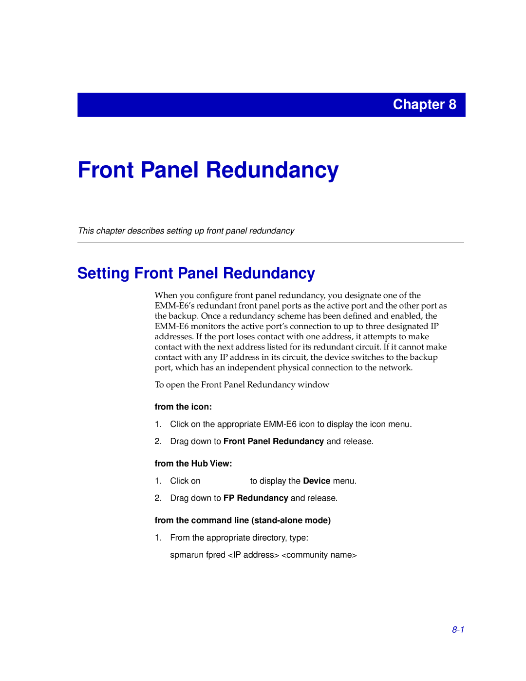 Cabletron Systems EMM-E6 manual Setting Front Panel Redundancy 