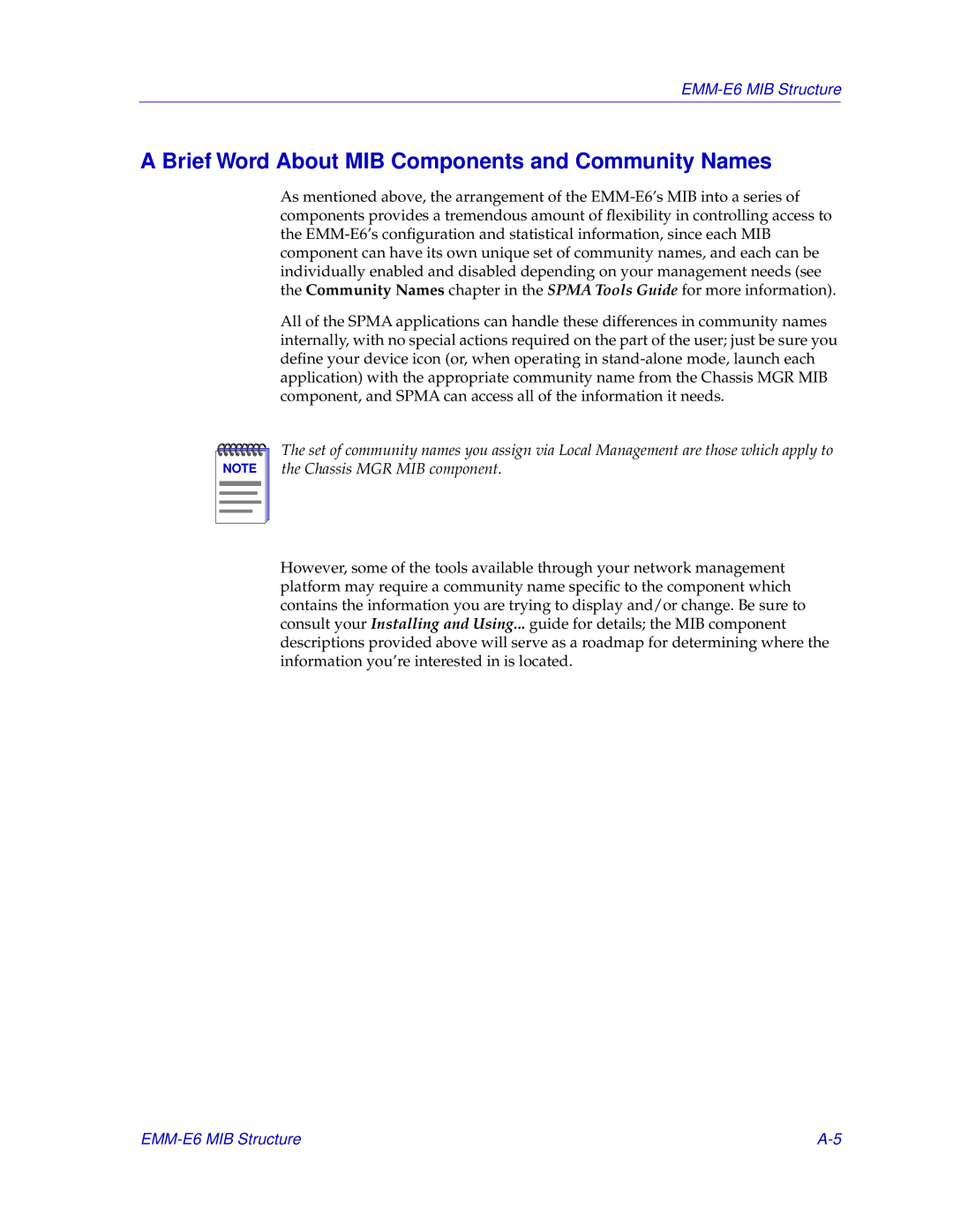 Cabletron Systems EMM-E6 manual Brief Word About MIB Components and Community Names 