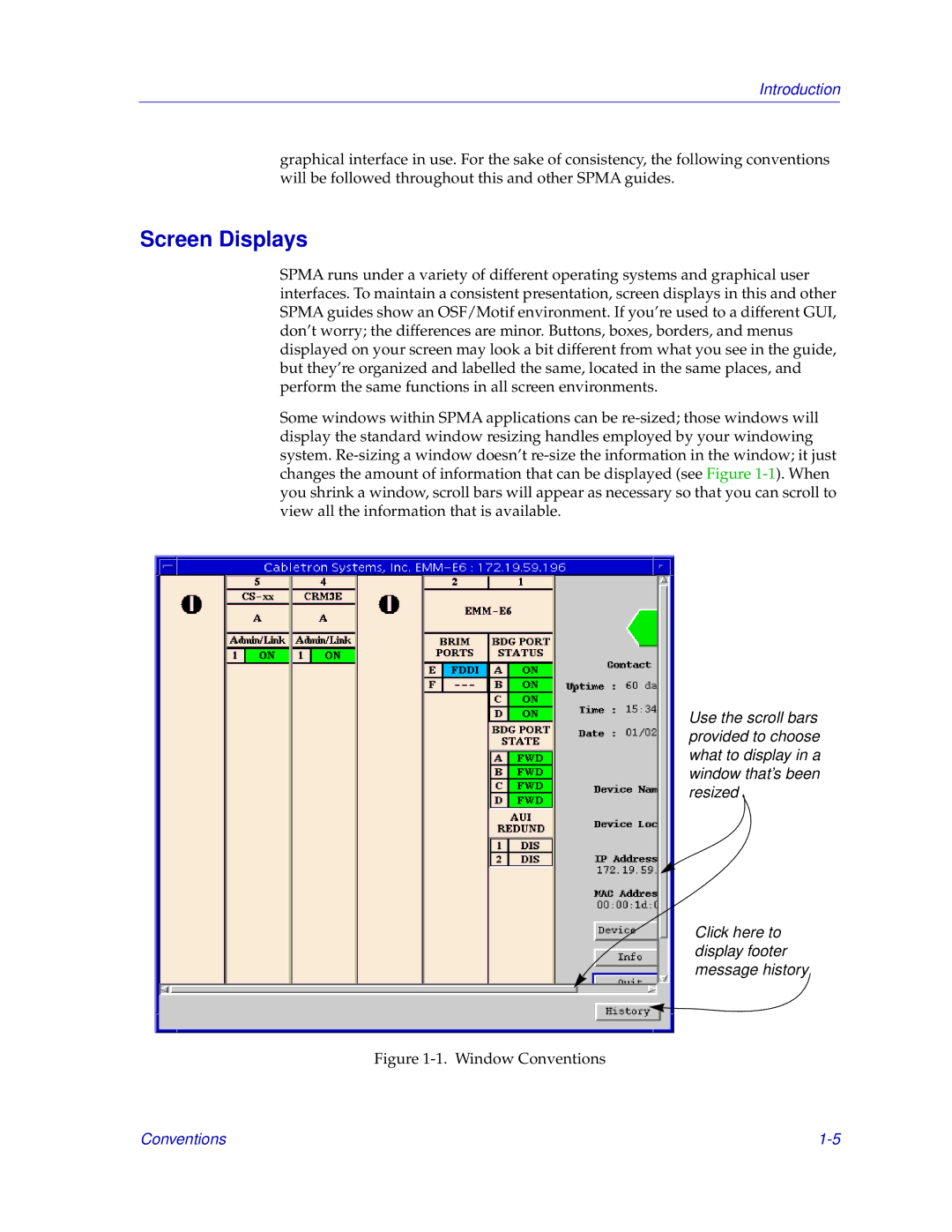 Cabletron Systems EMM-E6 manual Screen Displays, Window Conventions 