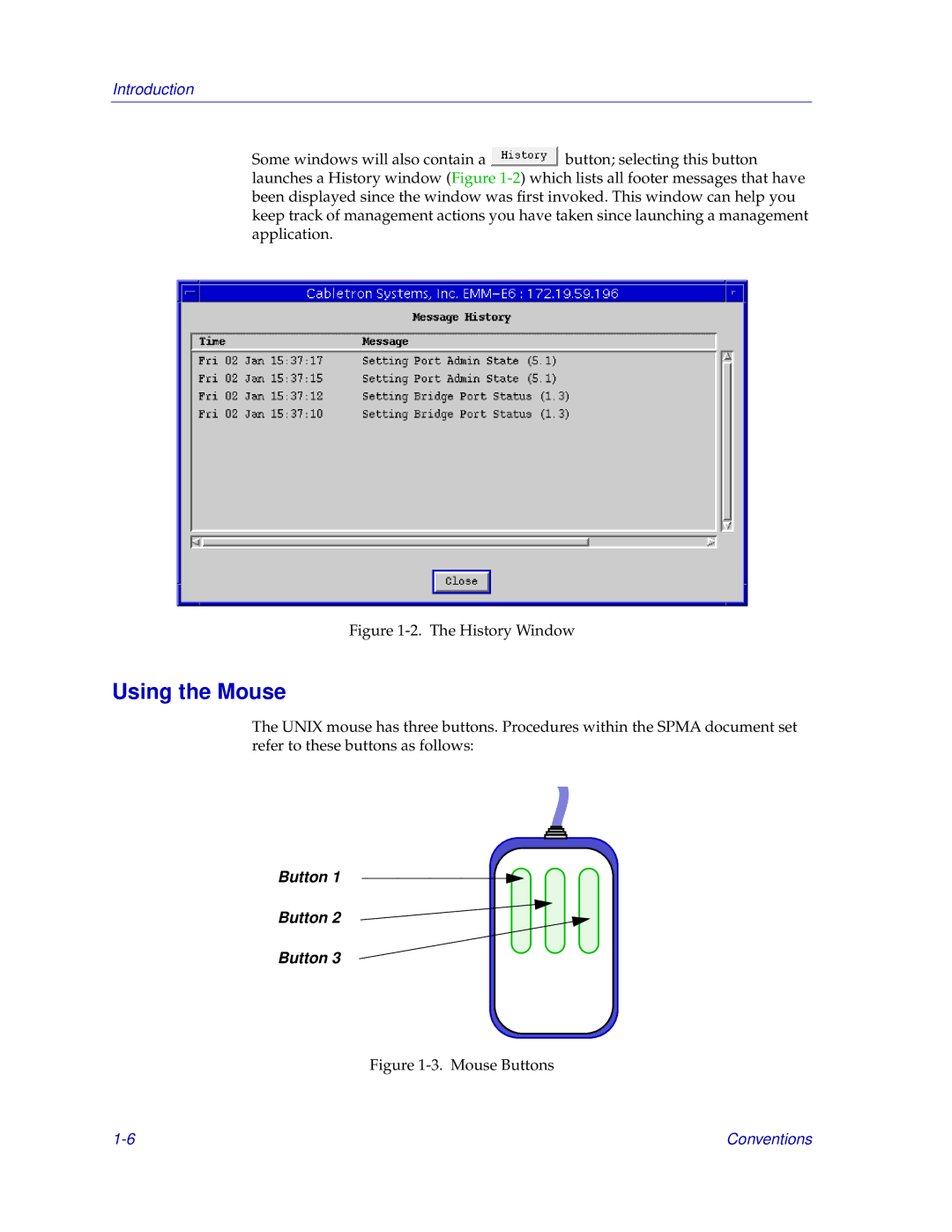 Cabletron Systems EMM-E6 manual Using the Mouse, Button 