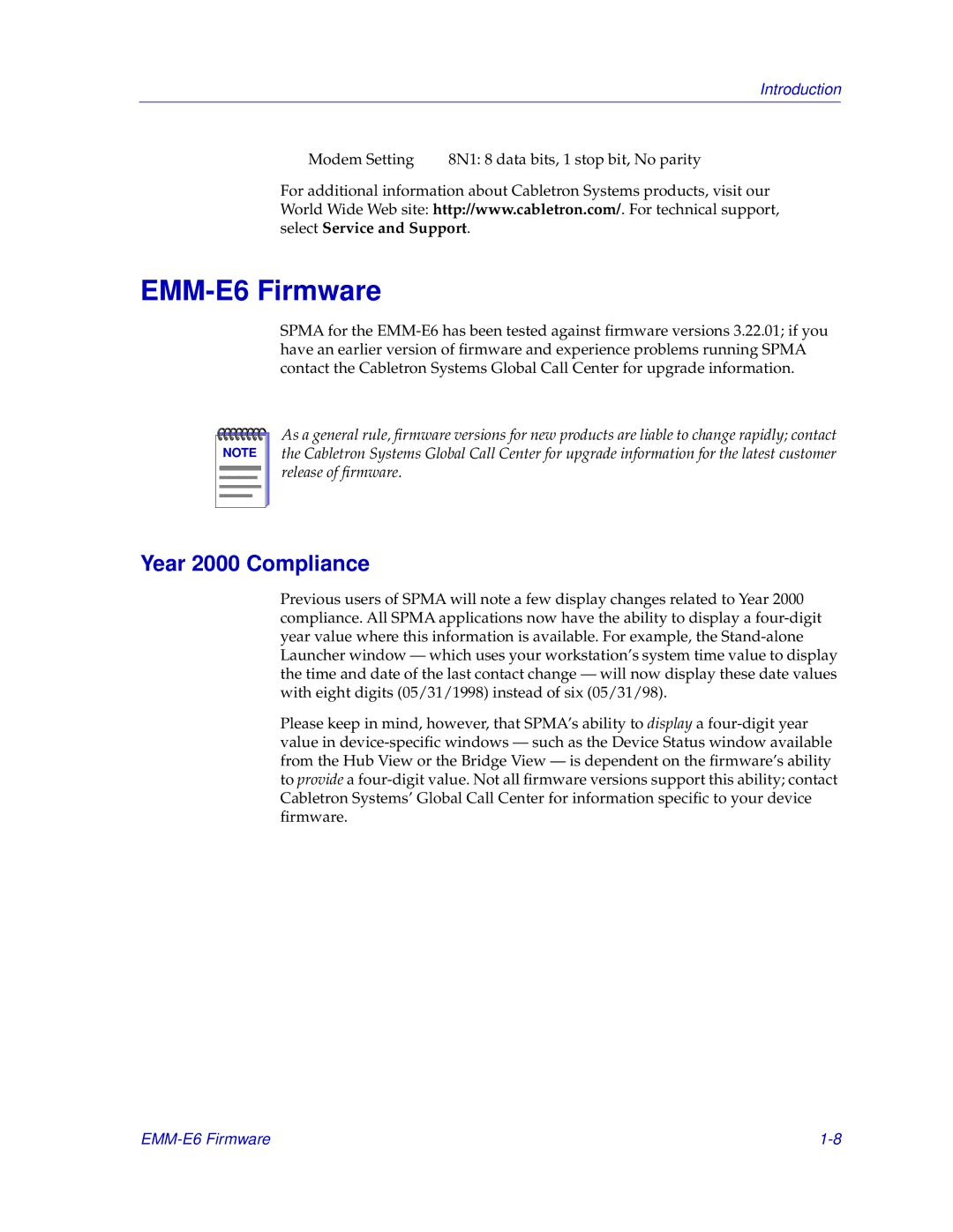 Cabletron Systems manual EMM-E6 Firmware, Year 2000 Compliance 