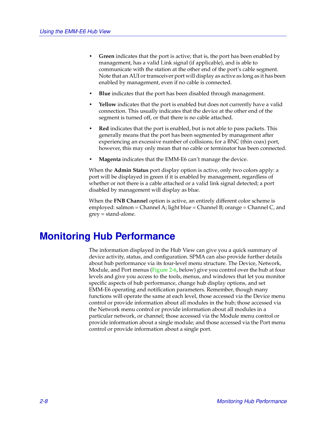 Cabletron Systems EMM-E6 manual Monitoring Hub Performance 