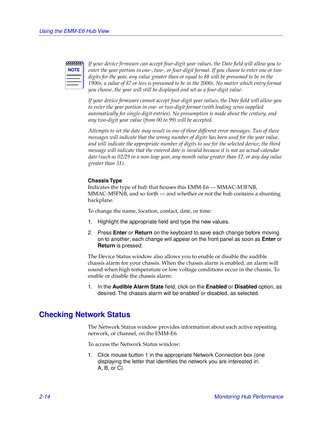 Cabletron Systems EMM-E6 manual Checking Network Status, Chassis Type 