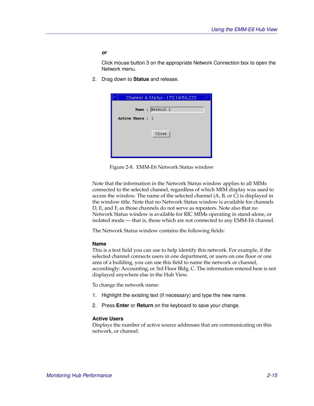 Cabletron Systems EMM-E6 manual Name, Active Users 