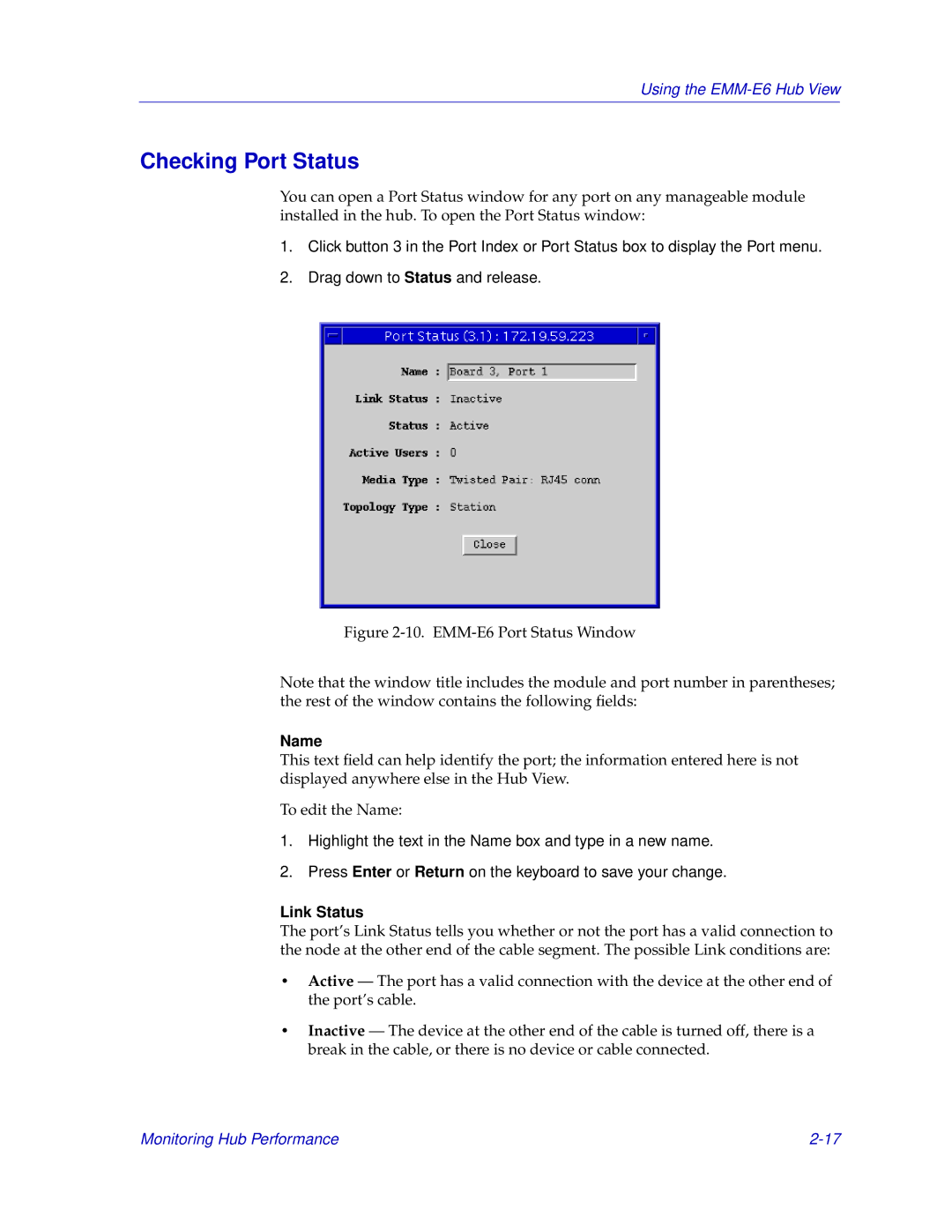 Cabletron Systems EMM-E6 manual Checking Port Status, Link Status 