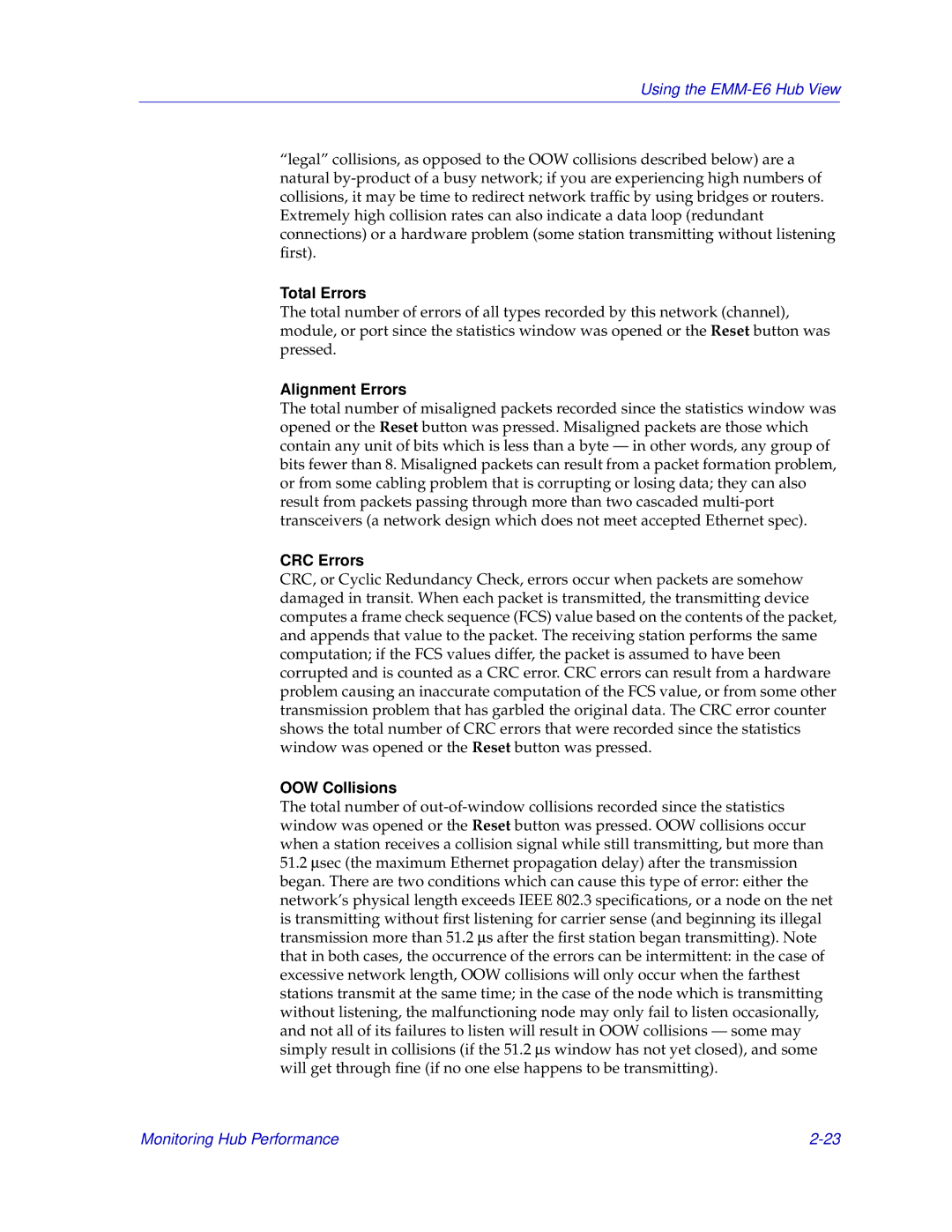 Cabletron Systems EMM-E6 manual Total Errors, Alignment Errors, CRC Errors, OOW Collisions 