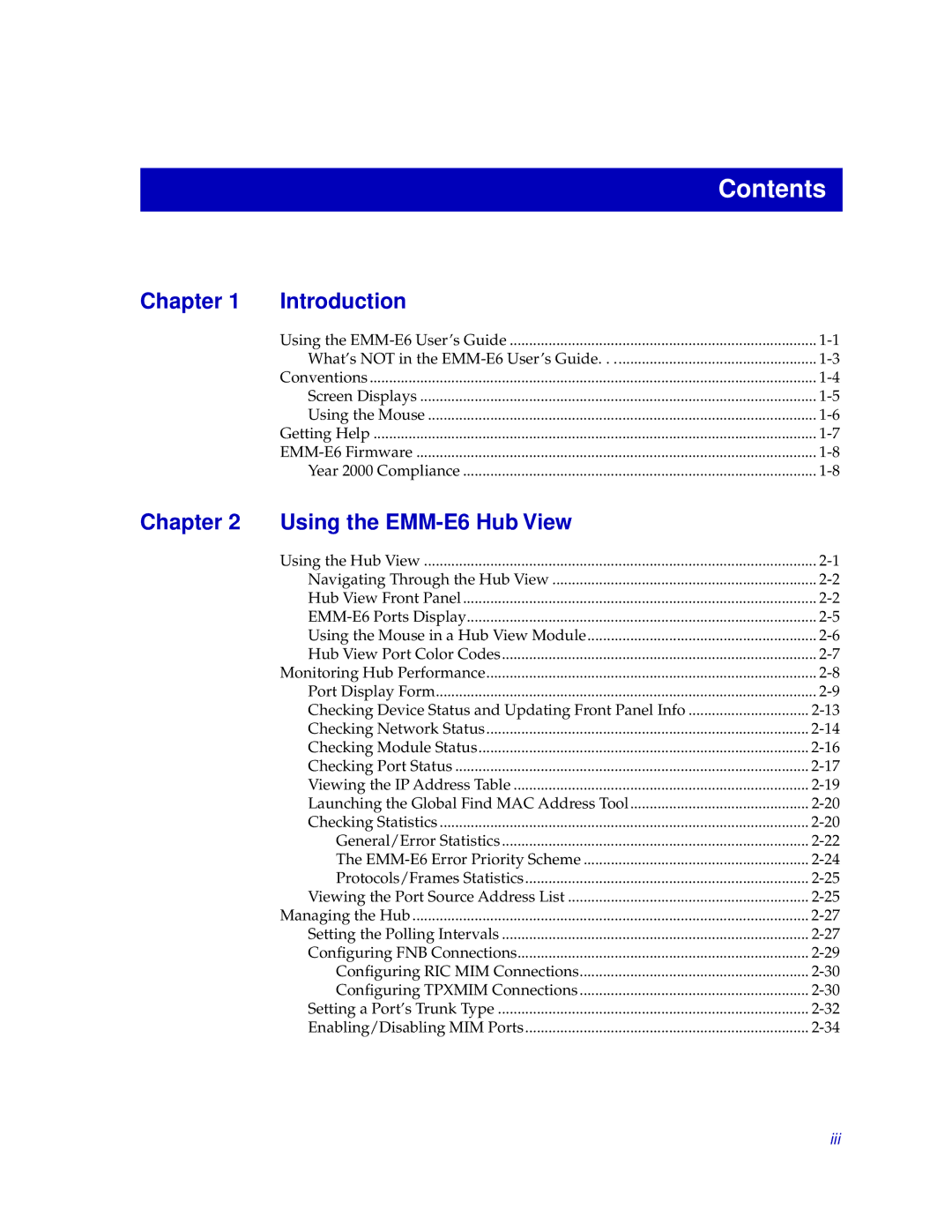 Cabletron Systems EMM-E6 manual Contents 