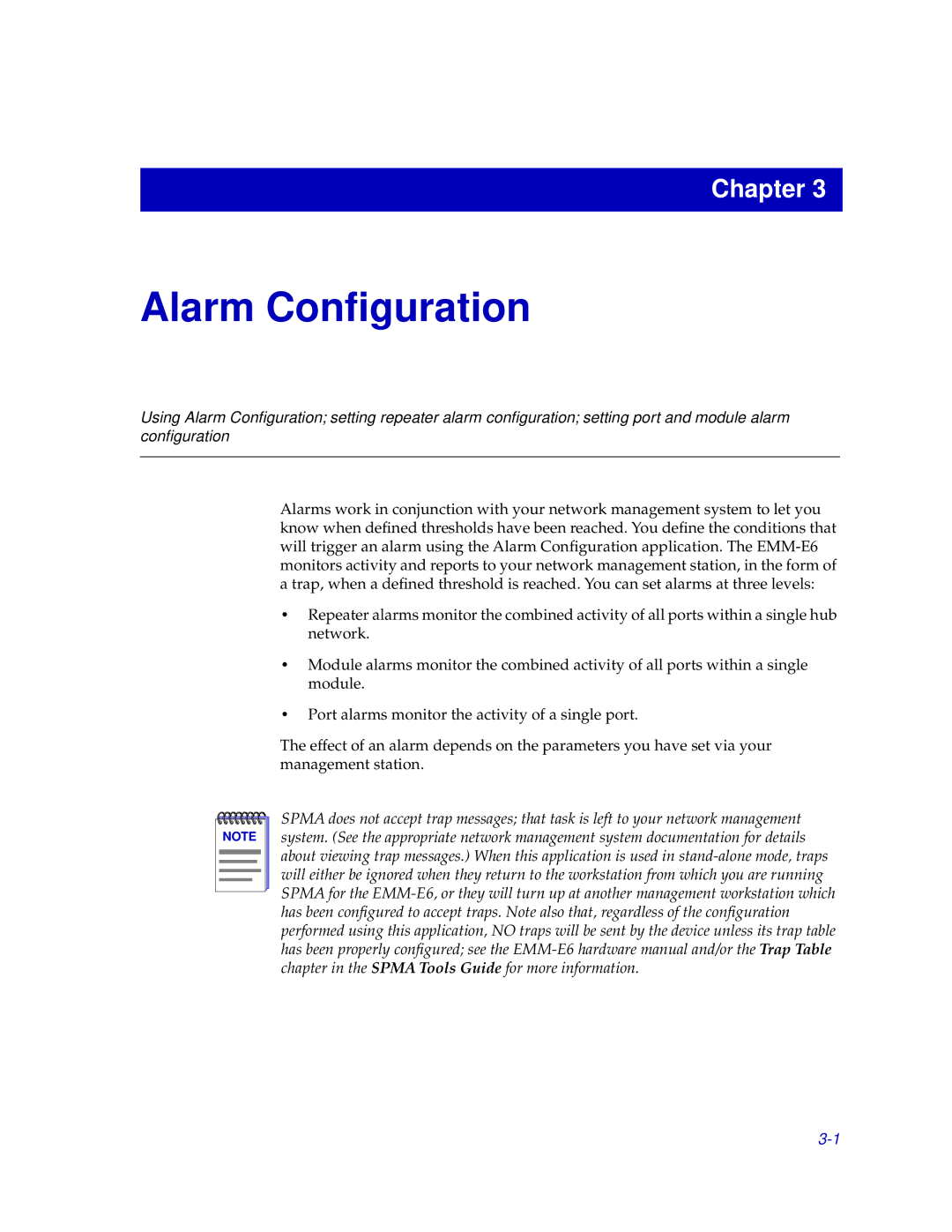 Cabletron Systems EMM-E6 manual Alarm Conﬁguration 