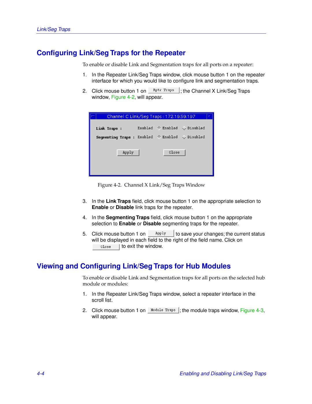 Cabletron Systems EMM-E6 Conﬁguring Link/Seg Traps for the Repeater, Viewing and Conﬁguring Link/Seg Traps for Hub Modules 