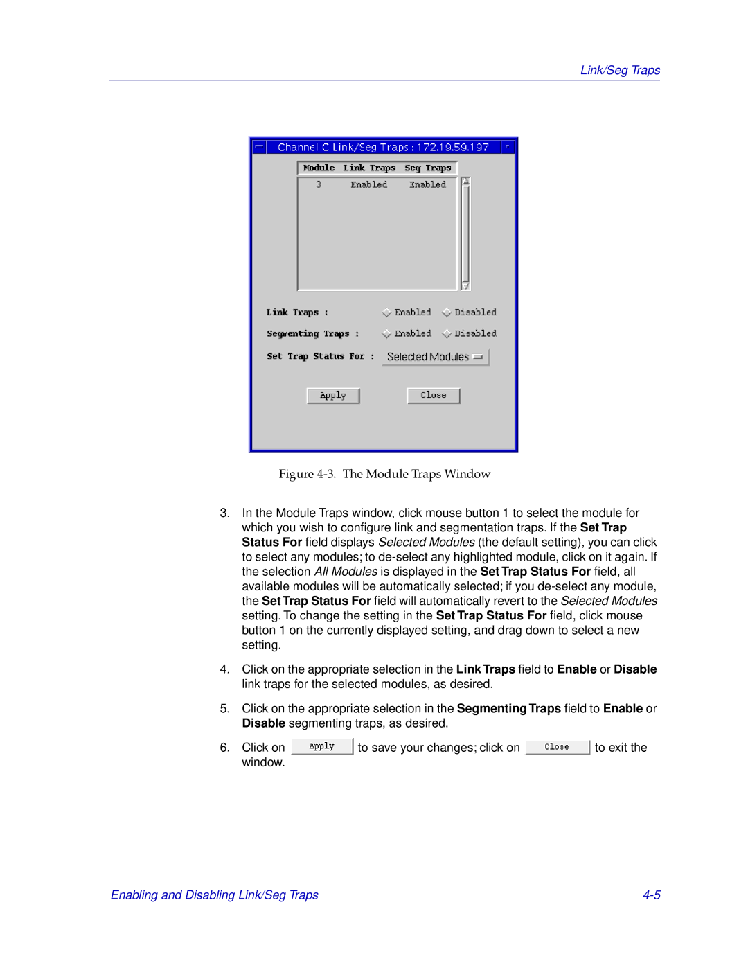 Cabletron Systems EMM-E6 manual Module Traps Window 