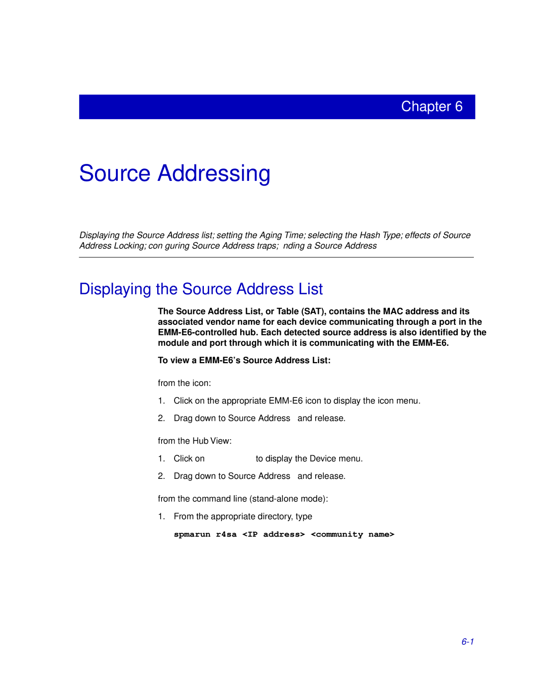 Cabletron Systems EMM-E6 manual Source Addressing, Displaying the Source Address List 