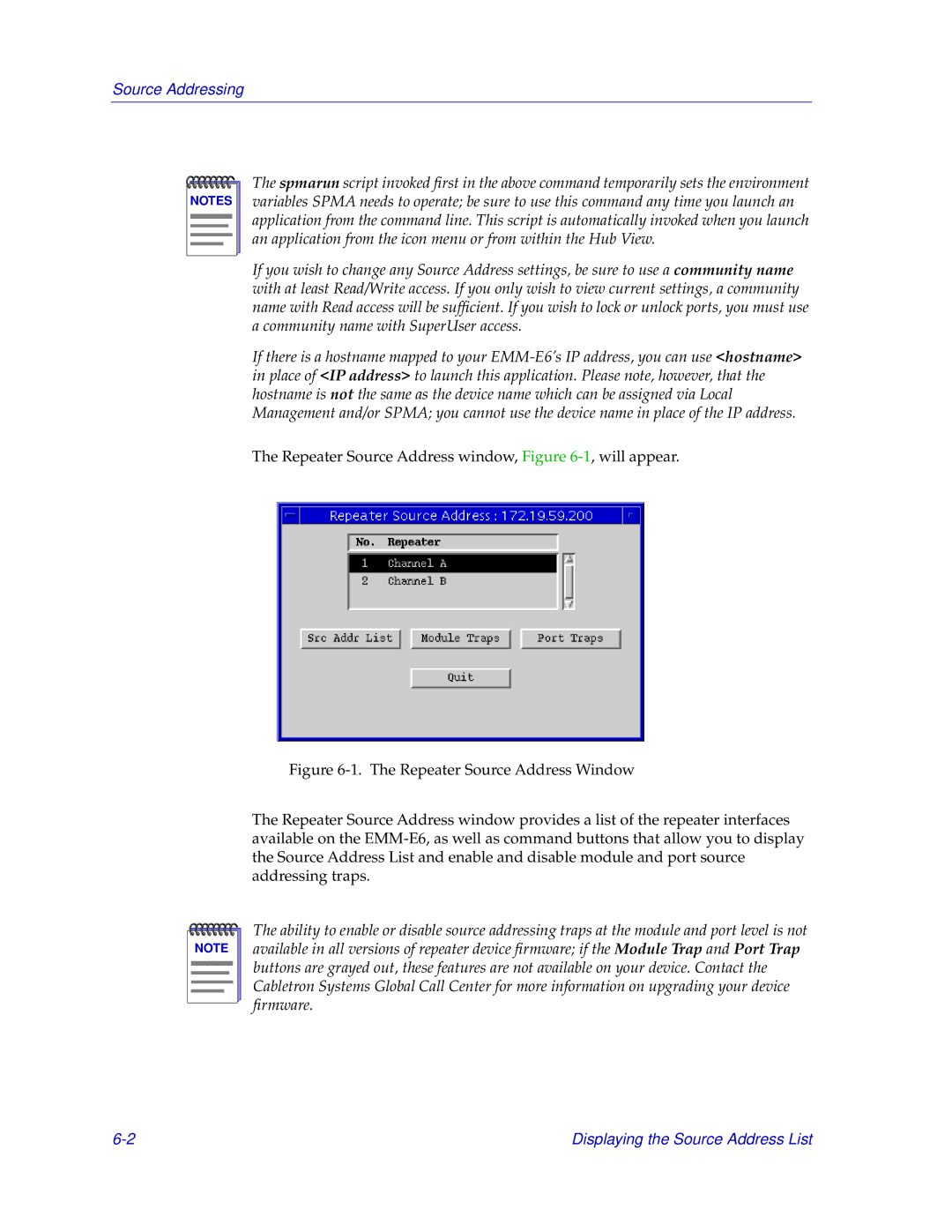 Cabletron Systems EMM-E6 manual Displaying the Source Address List 