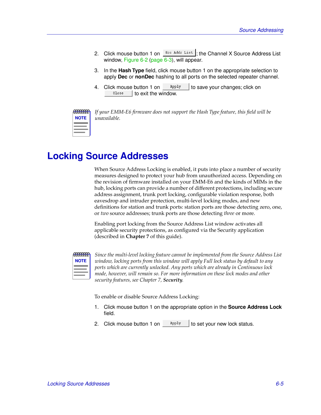 Cabletron Systems EMM-E6 manual Locking Source Addresses 