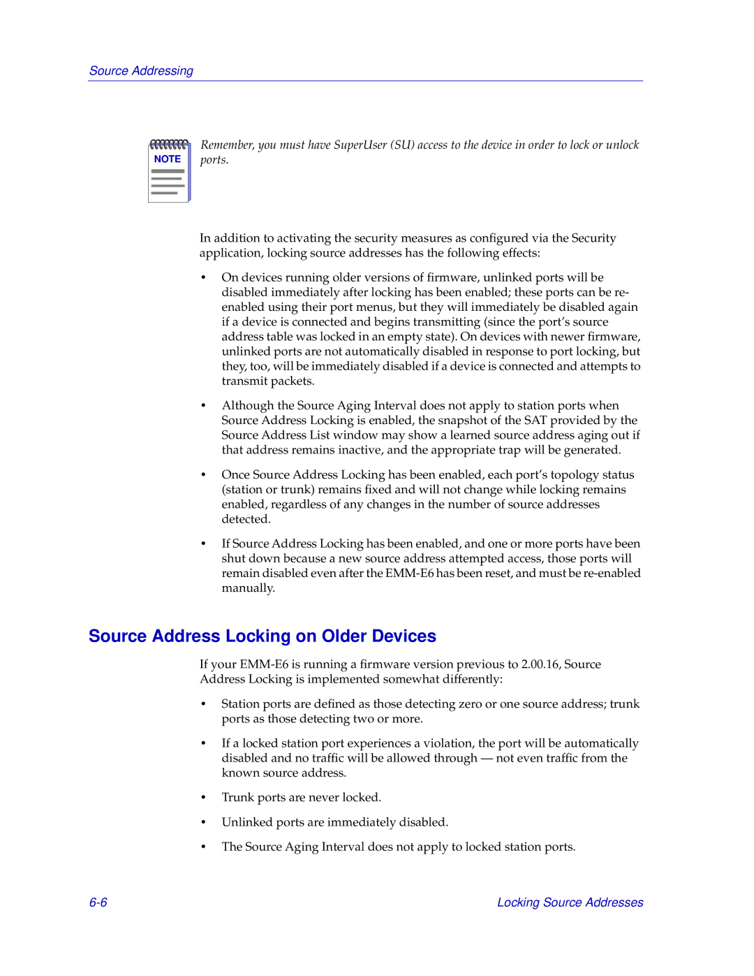 Cabletron Systems EMM-E6 manual Source Address Locking on Older Devices 