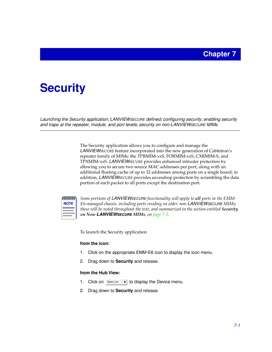 Cabletron Systems EMM-E6 manual Security 