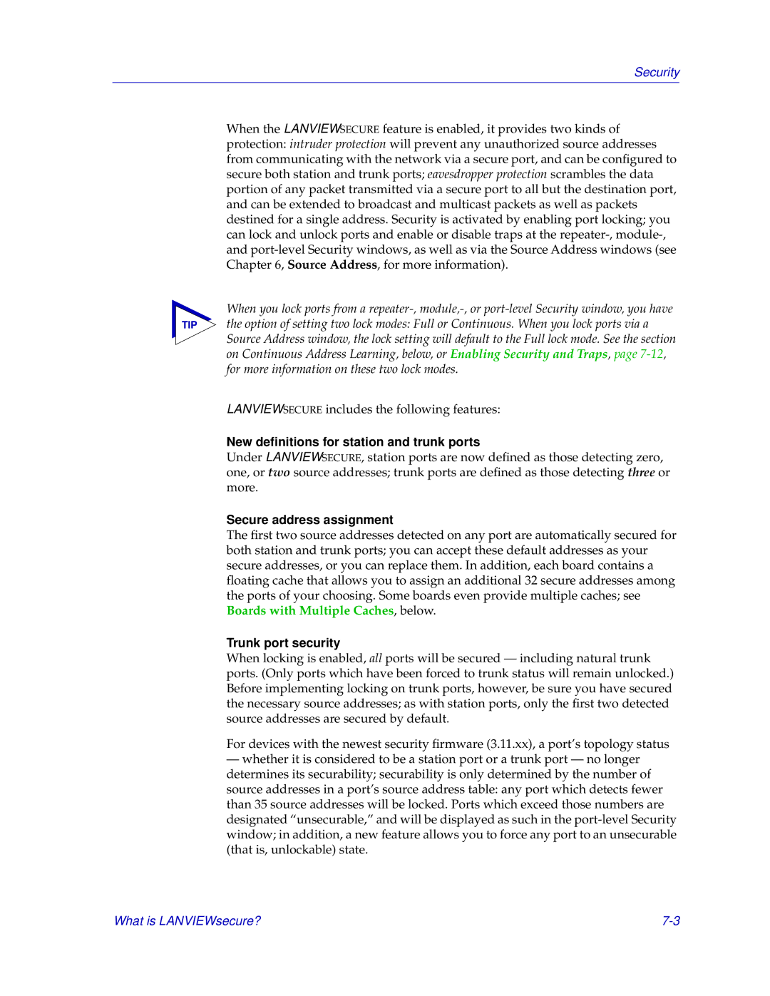 Cabletron Systems EMM-E6 manual New deﬁnitions for station and trunk ports, Secure address assignment, Trunk port security 