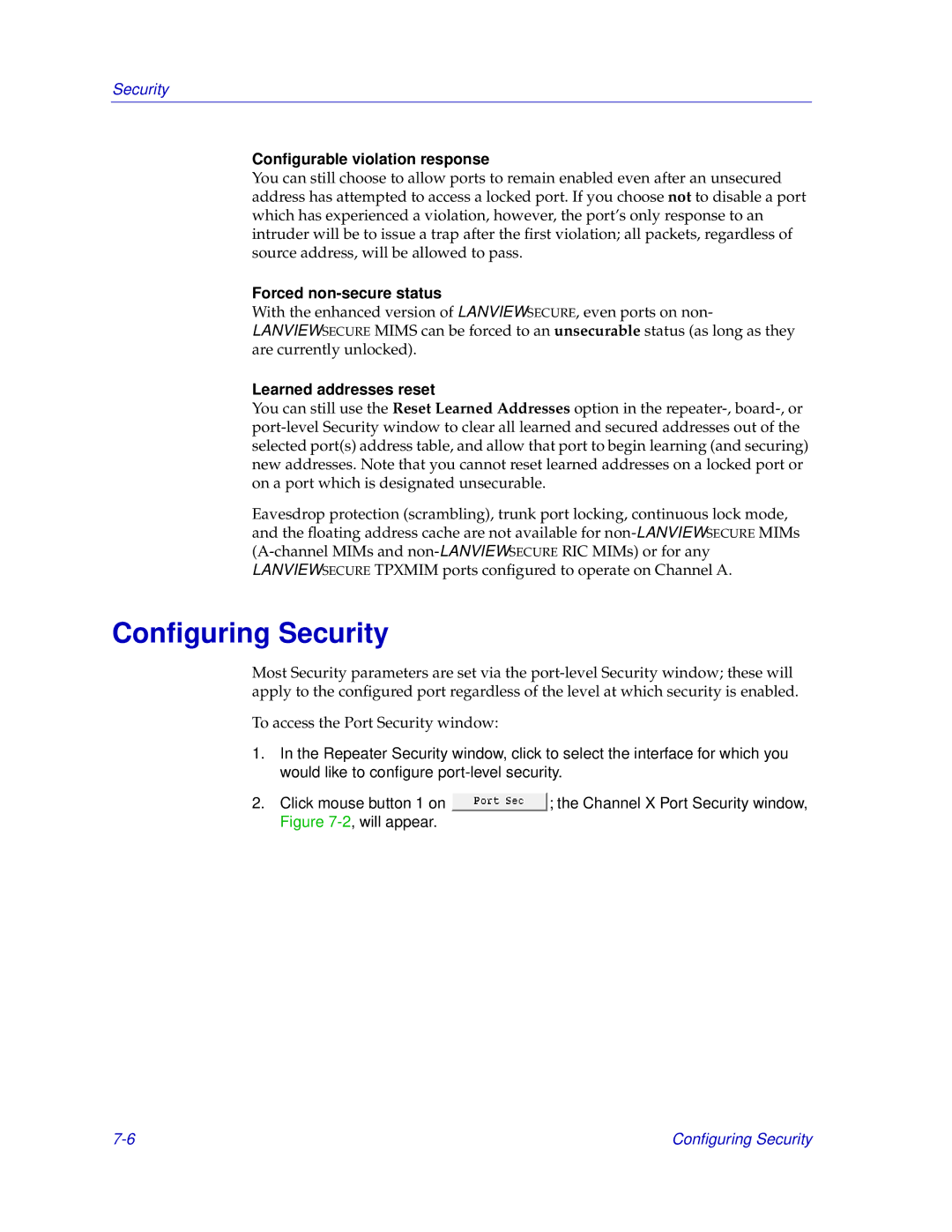 Cabletron Systems EMM-E6 manual Conﬁguring Security 