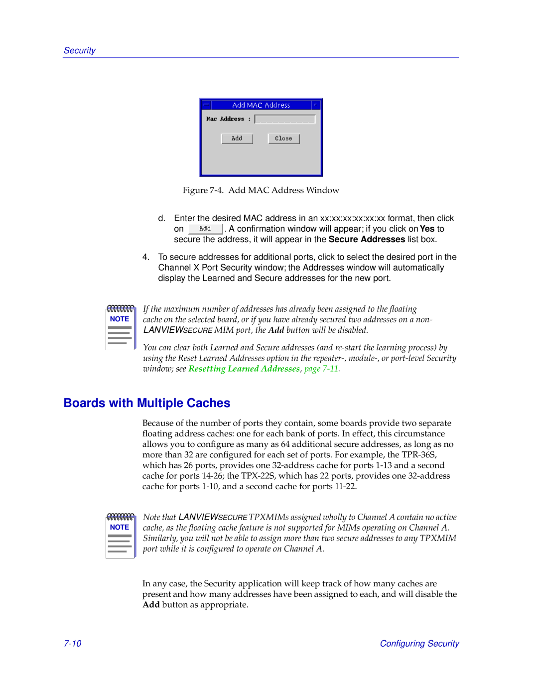 Cabletron Systems EMM-E6 manual Boards with Multiple Caches, Add MAC Address Window 