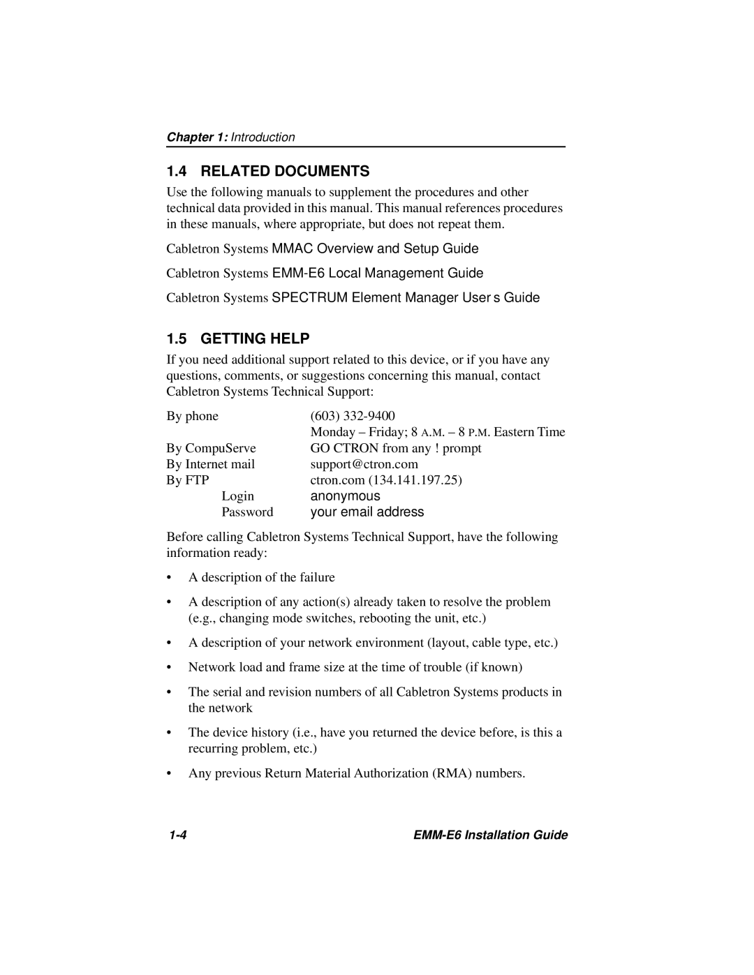 Cabletron Systems EMM-E6 manual Related Documents, Getting Help 