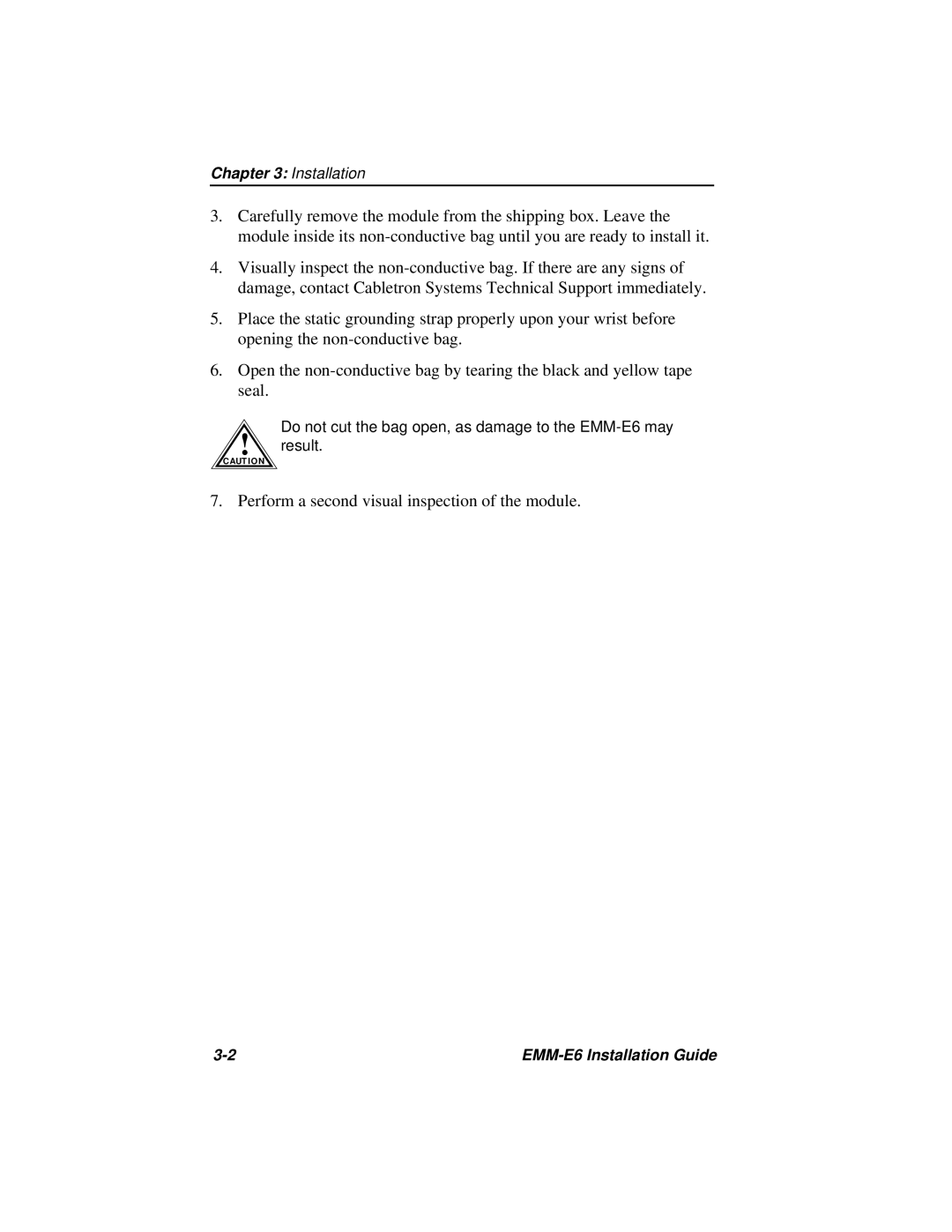 Cabletron Systems EMM-E6 manual Perform a second visual inspection of the module 