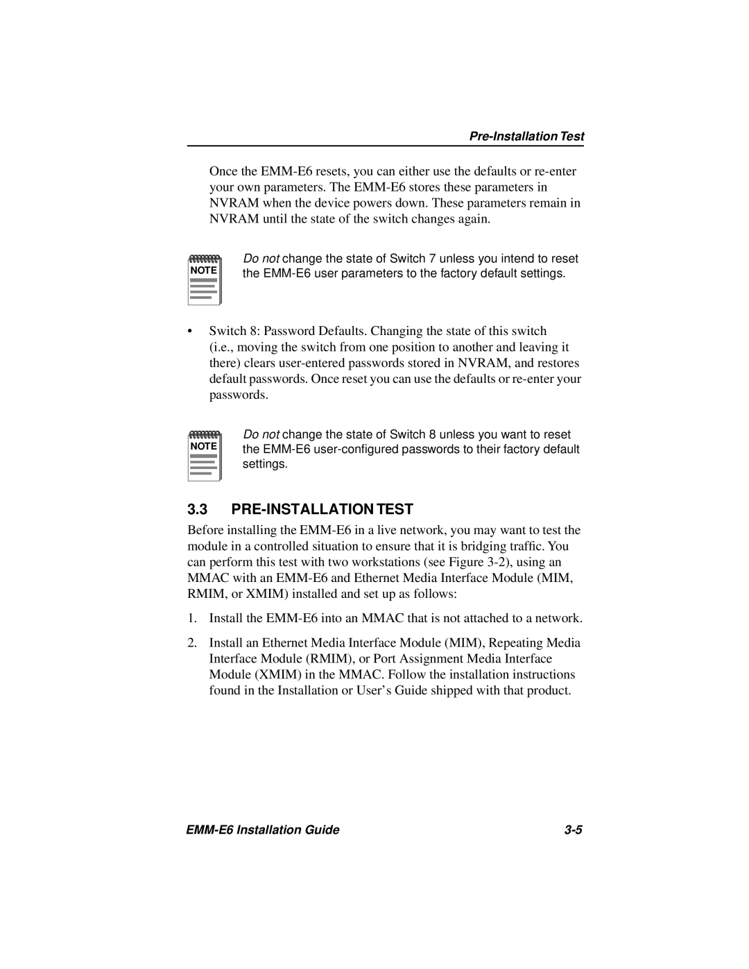 Cabletron Systems EMM-E6 manual PRE-INSTALLATION Test 