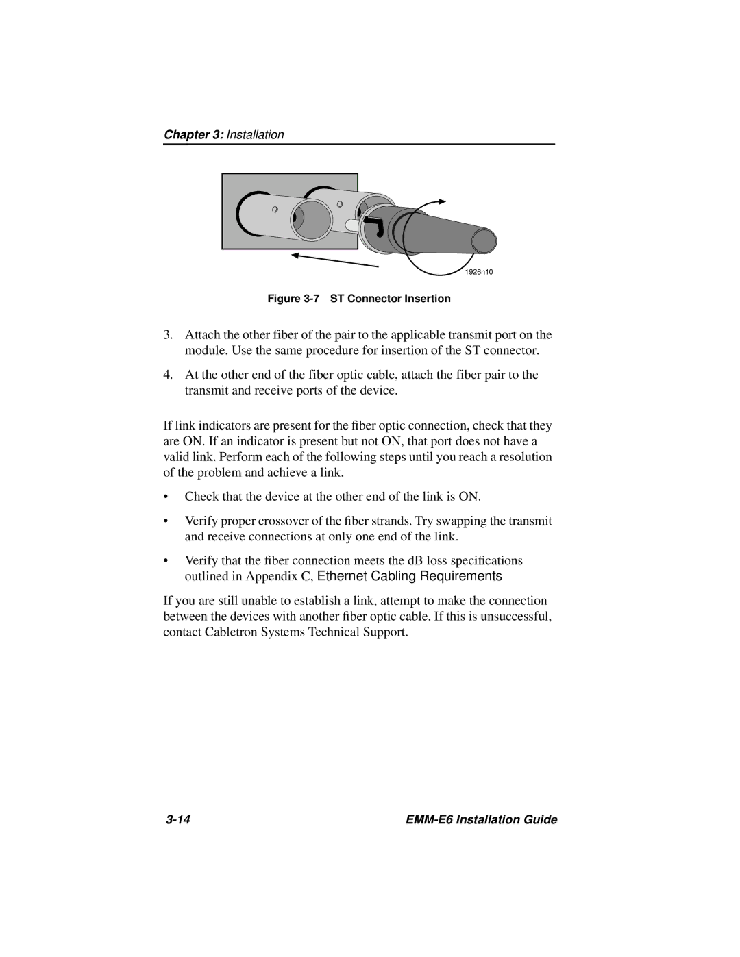 Cabletron Systems EMM-E6 manual ST Connector Insertion 