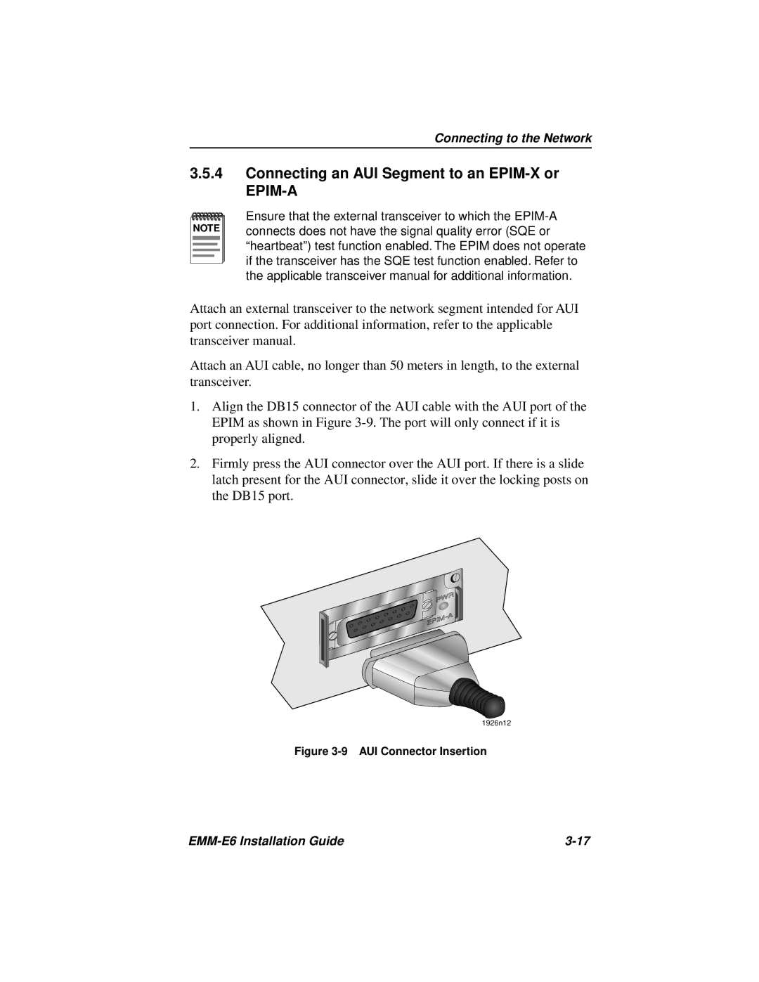 Cabletron Systems EMM-E6 manual Connecting an AUI Segment to an EPIM-X or, Epim-A 