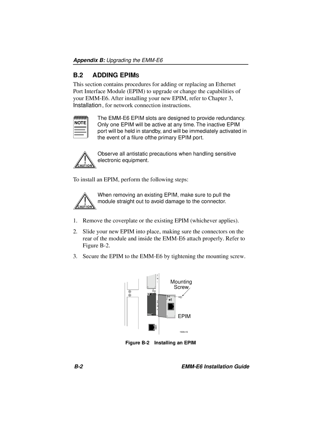 Cabletron Systems EMM-E6 manual Adding Epims, To install an EPIM, perform the following steps 