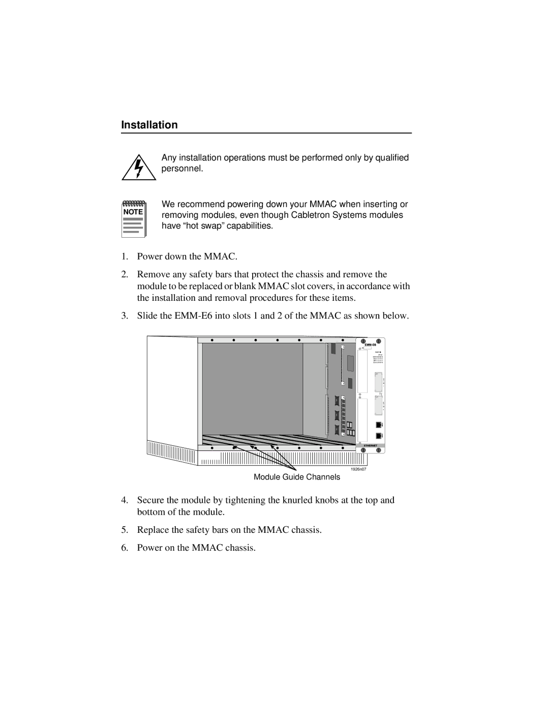 Cabletron Systems EMM-E6 manual Installation 