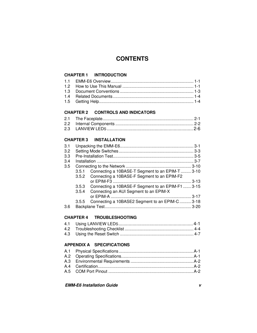 Cabletron Systems EMM-E6 manual Contents 