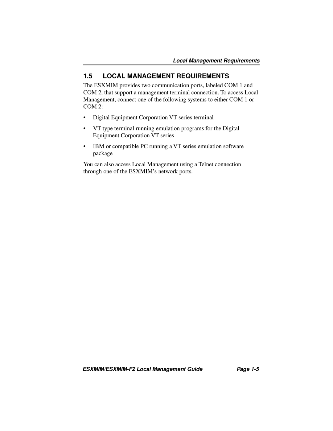 Cabletron Systems ESXMIM-F2 manual Local Management Requirements 