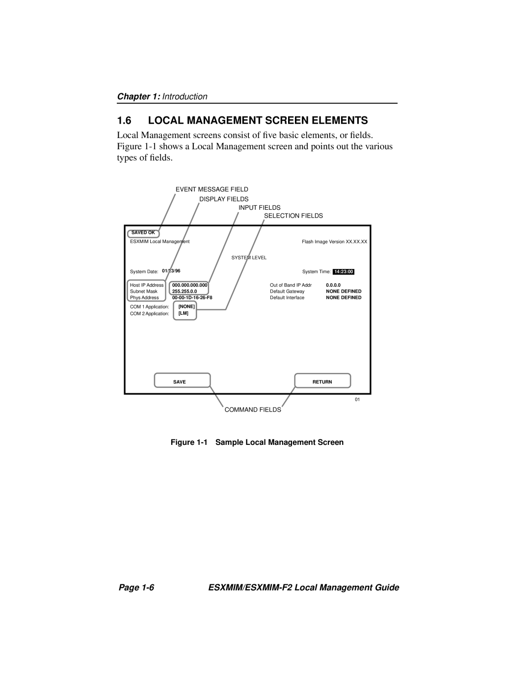 Cabletron Systems ESXMIM-F2 manual Local Management Screen Elements, Saved OK 