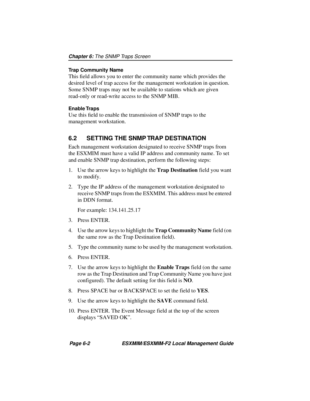 Cabletron Systems ESXMIM-F2 manual Setting the Snmp Trap Destination 