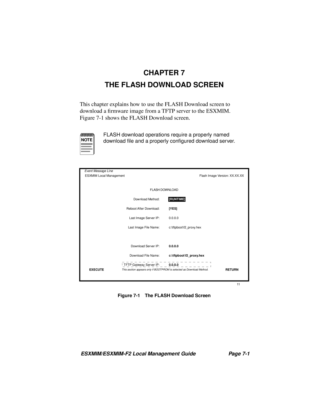 Cabletron Systems ESXMIM-F2 manual Chapter Flash Download Screen, Runtime 