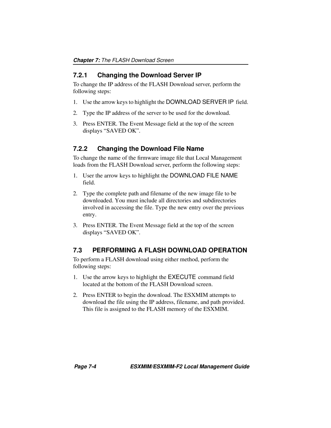 Cabletron Systems ESXMIM-F2 manual Changing the Download Server IP, Changing the Download File Name 