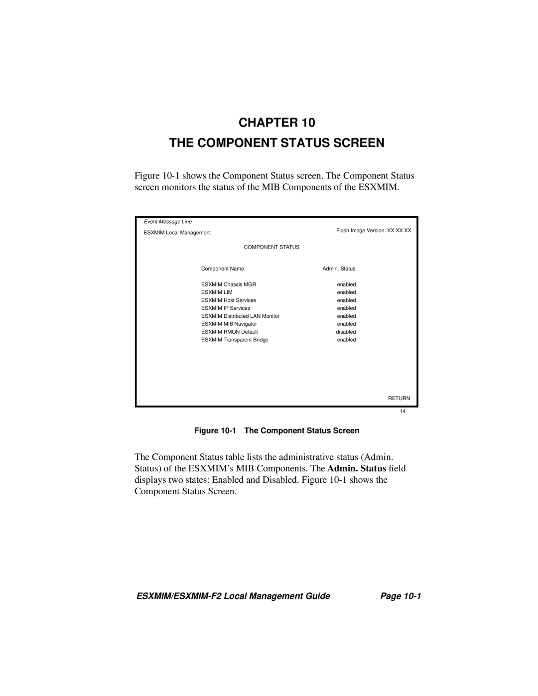 Cabletron Systems ESXMIM-F2 manual Chapter Component Status Screen, Esxmim LIM 