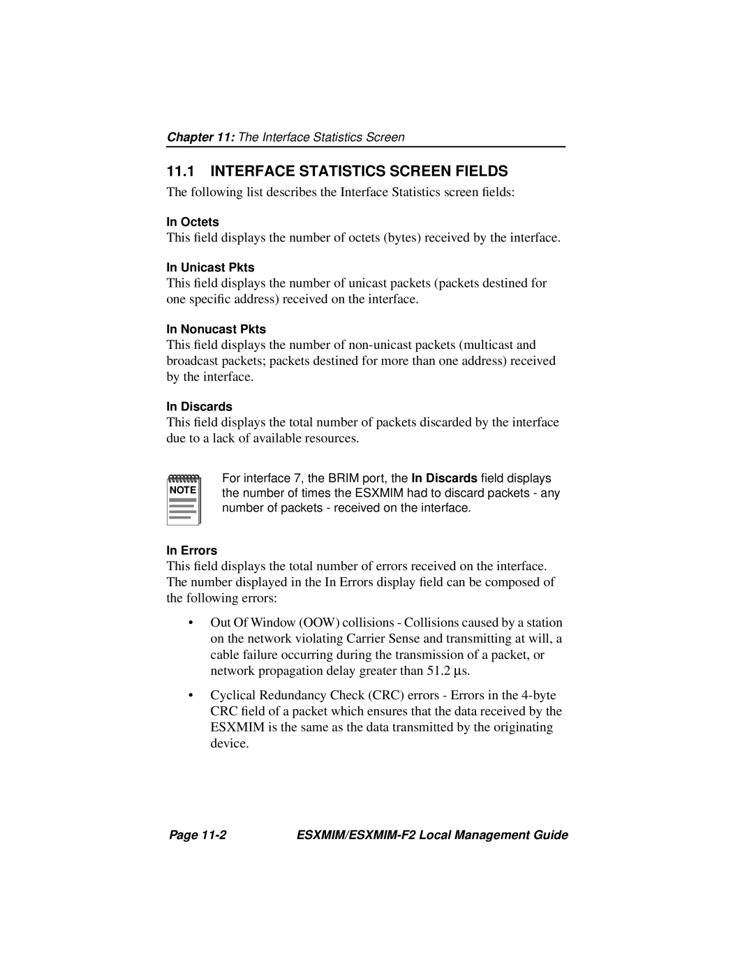 Cabletron Systems ESXMIM-F2 manual Interface Statistics Screen Fields 